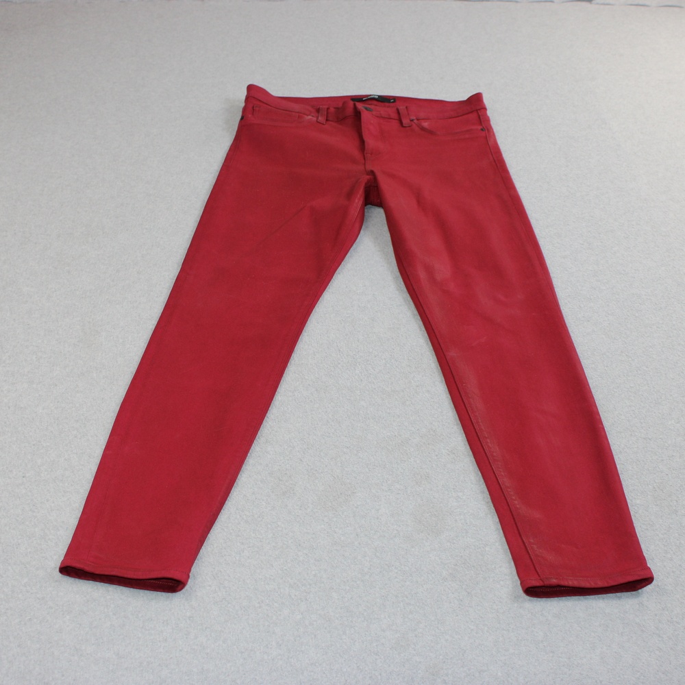 Hudson Nico Super Skinny Jeans Women 30 Red Extra Slim Stretch Waxed Denim Pants